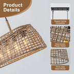 5 Light Rattan Chandelier Glass Shades Boho Pendant Light Kitchen - product image 7 | Zenvolit