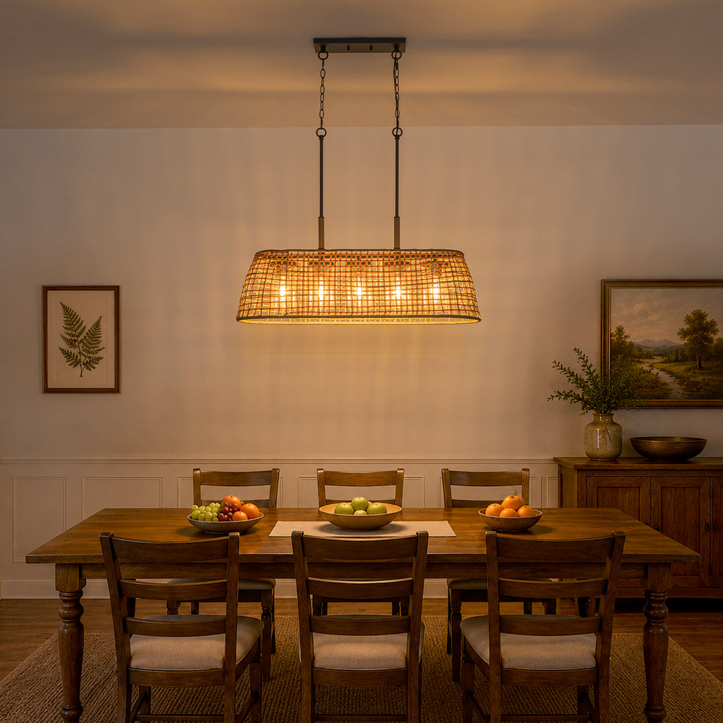 5 Light Rattan Chandelier Glass Shades Boho Pendant Light Kitchen - product image 11 | Zenvolit