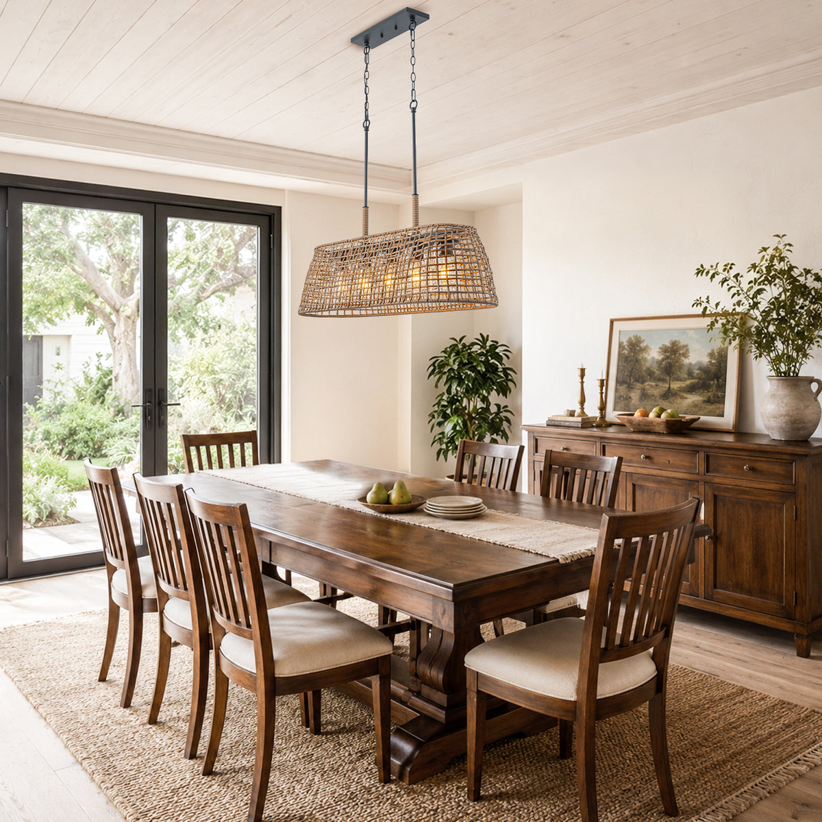 5 Light Rattan Chandelier Glass Shades Boho Pendant Light Kitchen - product image 13 | Zenvolit