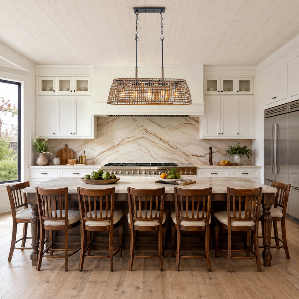 5 Light Rattan Chandelier Glass Shades Boho Pendant Light Kitchen - product image 14 | Zenvolit