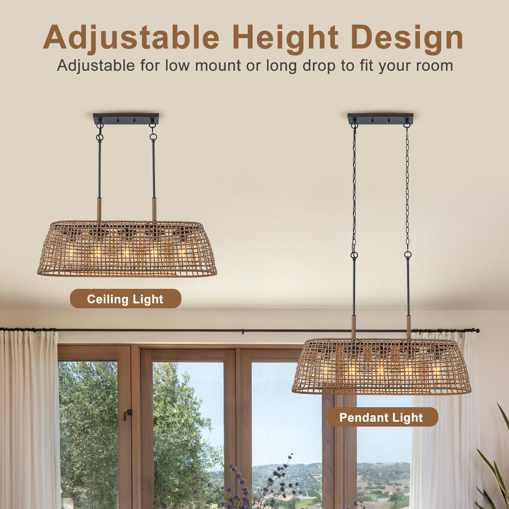 5 Light Rattan Chandelier Glass Shades Boho Pendant Light Kitchen - product image 15 | Zenvolit