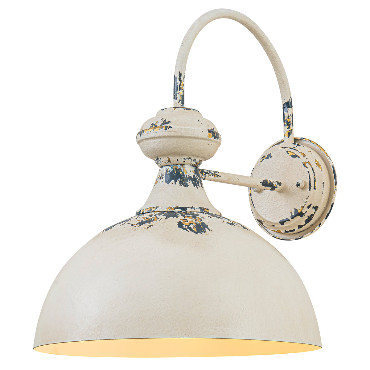 Farmhouse Distressed White Wall Sconce Dome Metal Shade Hallway - product image 1 | Zenvolit