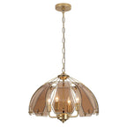 4-Light Brass Pendant Light Curved Amber Glass Shade Kitchen Island - product image 1 | Zenvolit