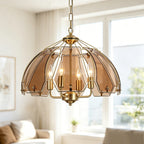 4-Light Brass Pendant Light Curved Amber Glass Shade Kitchen Island - product image 2 | Zenvolit