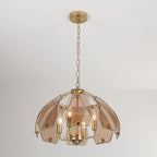 4-Light Brass Pendant Light Curved Amber Glass Shade Kitchen Island - product image 3 | Zenvolit