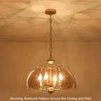 4-Light Brass Pendant Light Curved Amber Glass Shade Kitchen Island - product image 4 | Zenvolit