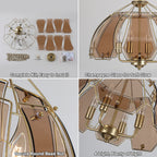 4-Light Brass Pendant Light Curved Amber Glass Shade Kitchen Island - product image 5 | Zenvolit