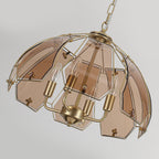 4-Light Brass Pendant Light Curved Amber Glass Shade Kitchen Island - product image 7 | Zenvolit