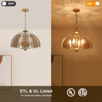 4-Light Brass Pendant Light Curved Amber Glass Shade Kitchen Island - product image 9 | Zenvolit