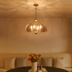 4-Light Brass Pendant Light Curved Amber Glass Shade Kitchen Island - product image 10 | Zenvolit