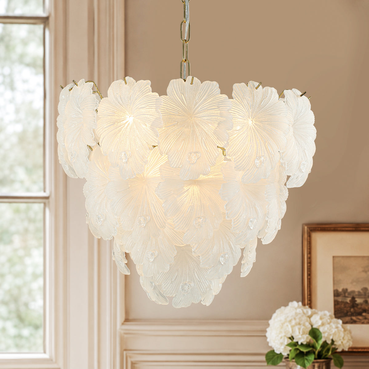 5-Light Gold Floral Chandelier Textured Glass Adjustable Pendant Light - product image 2 | Zenvolit