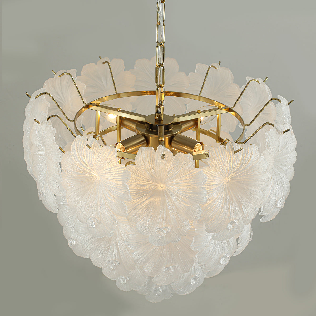 5-Light Gold Floral Chandelier Textured Glass Adjustable Pendant Light - product image 5 | Zenvolit