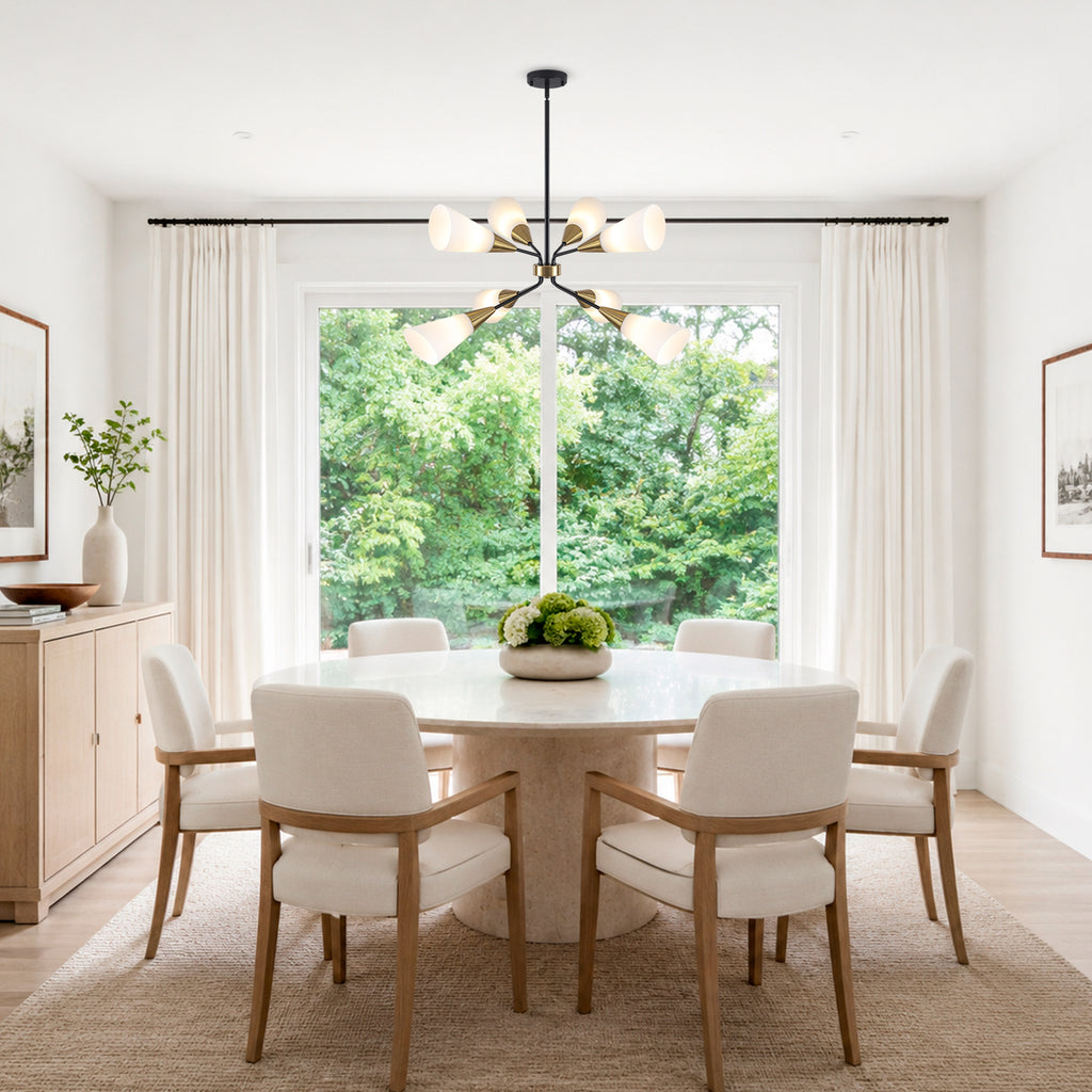 8-Light Sputnik Chandelier Milk Flared Glass Pendant Light Dining Room