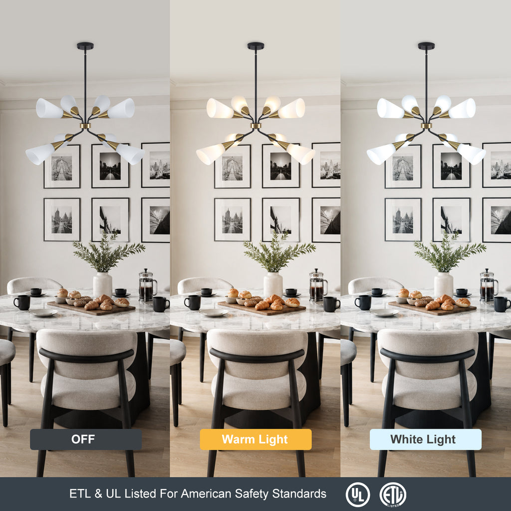 8-Light Sputnik Chandelier Milk Flared Glass Pendant Light Dining Room