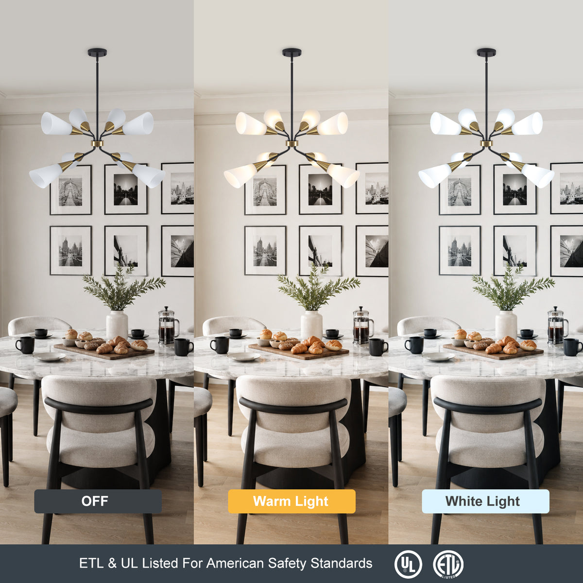 8-Light Sputnik Chandelier Milk Flared Glass Pendant Light Dining Room