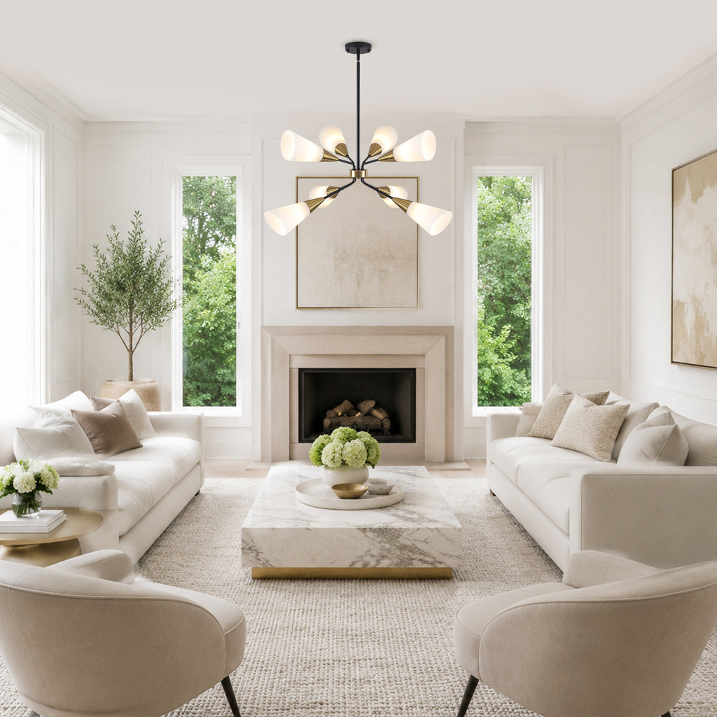 8-Light Sputnik Chandelier Milk Flared Glass Pendant Light Dining Room