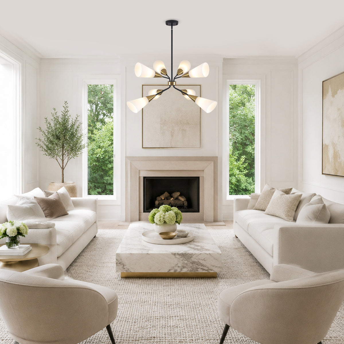 8-Light Sputnik Chandelier Milk Flared Glass Pendant Light Dining Room