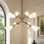 8-Light Sputnik Chandelier Milk Flared Glass Pendant Light Dining Room