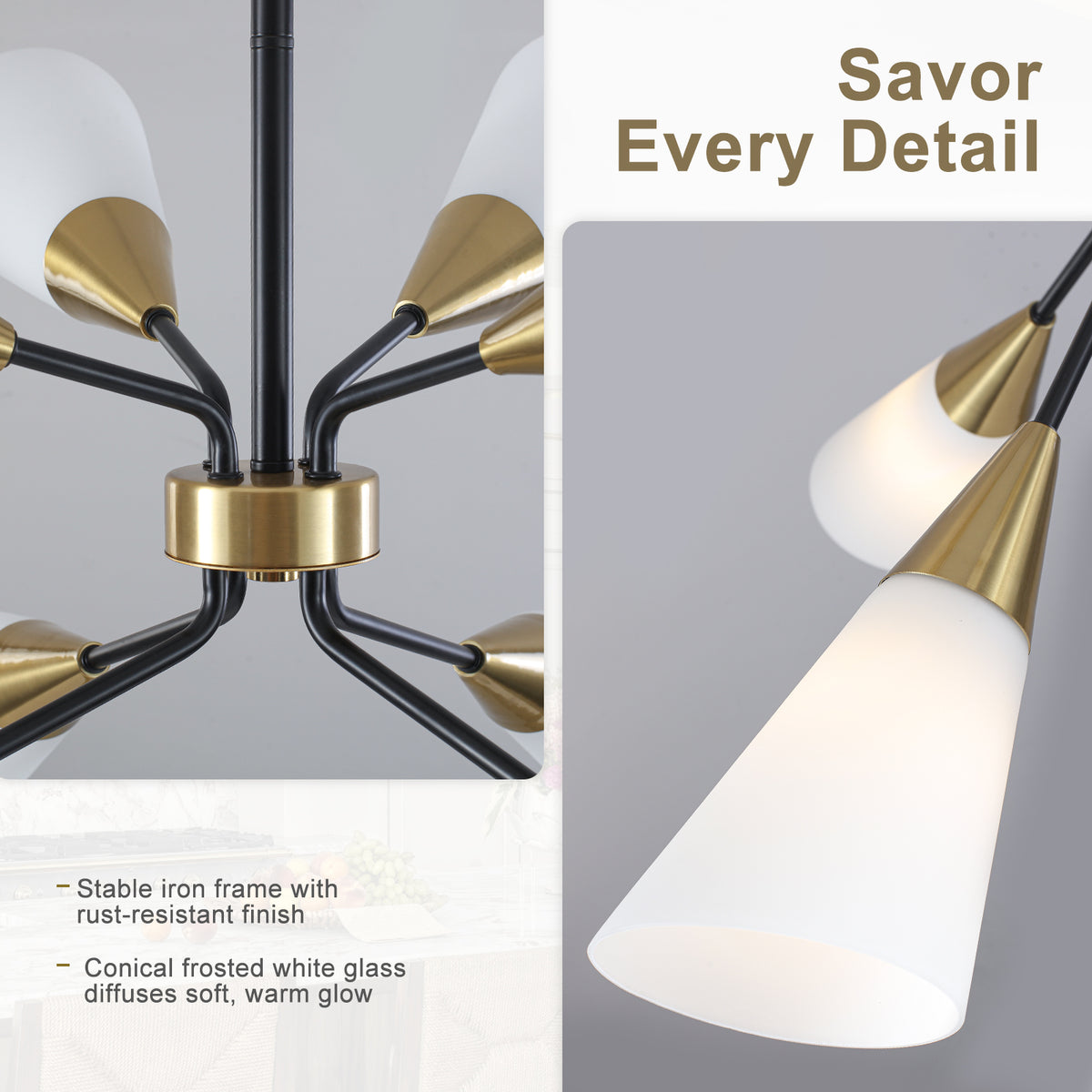 8-Light Sputnik Chandelier Milk Flared Glass Pendant Light Dining Room