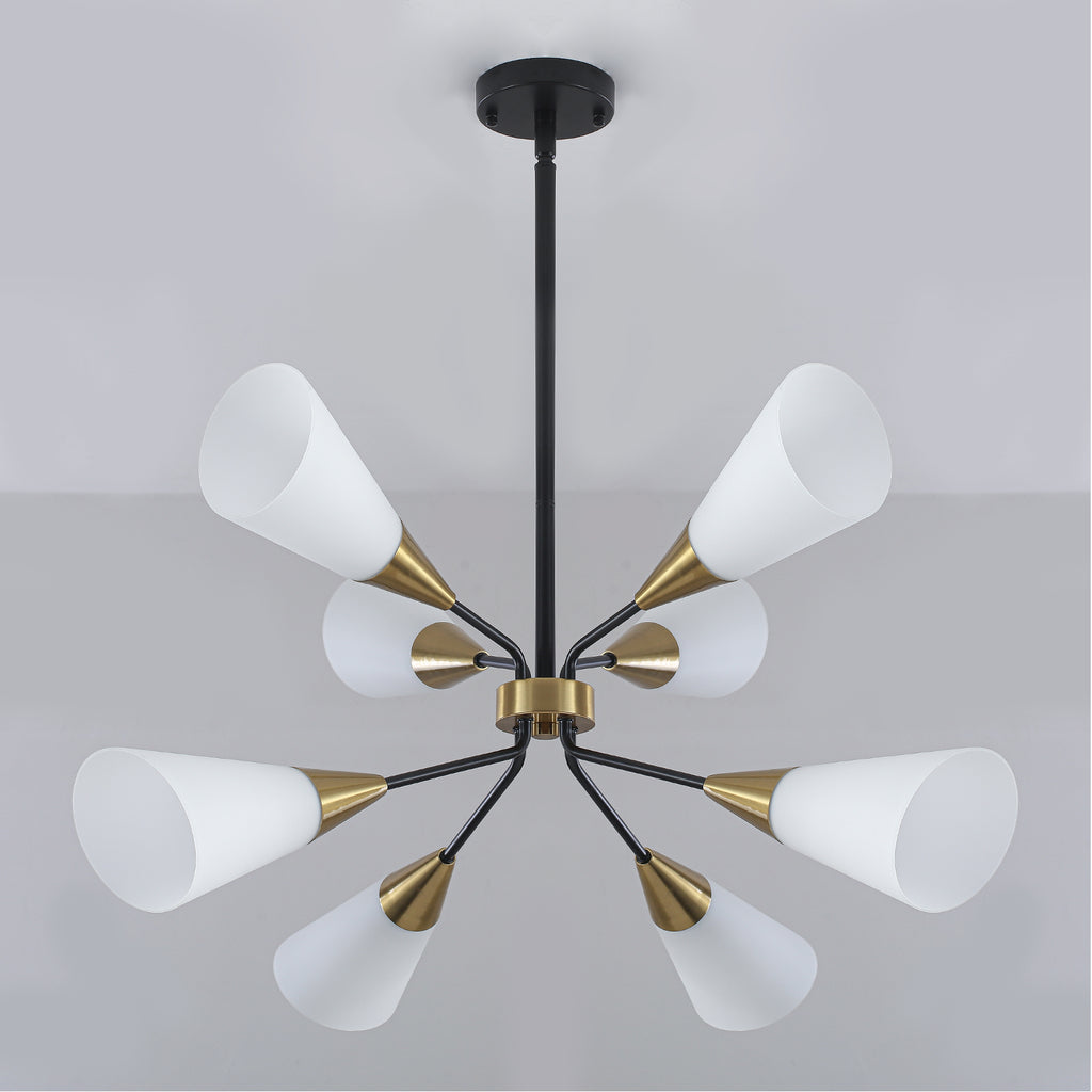 8-Light Sputnik Chandelier Milk Flared Glass Pendant Light Dining Room