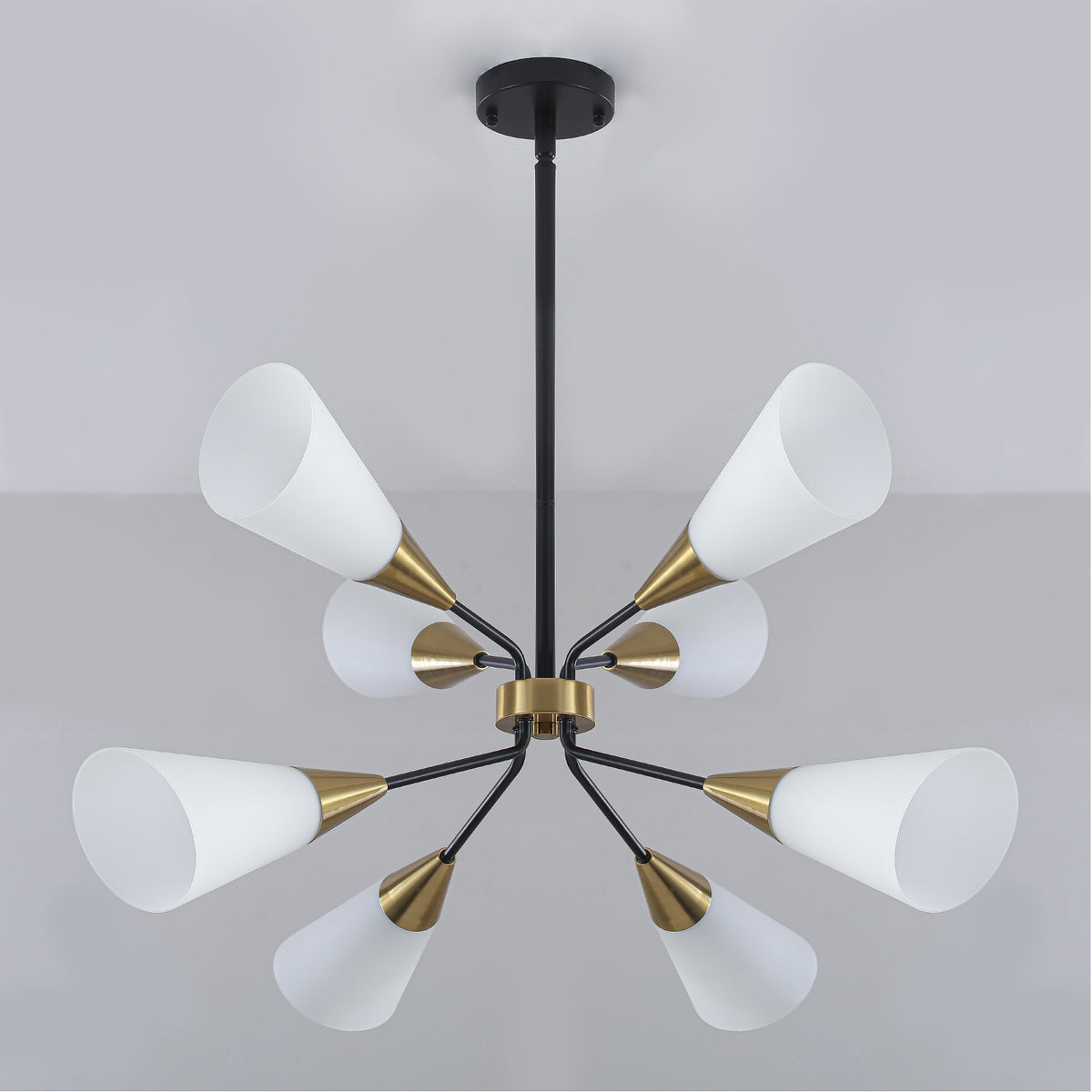 8-Light Sputnik Chandelier Milk Flared Glass Pendant Light Dining Room