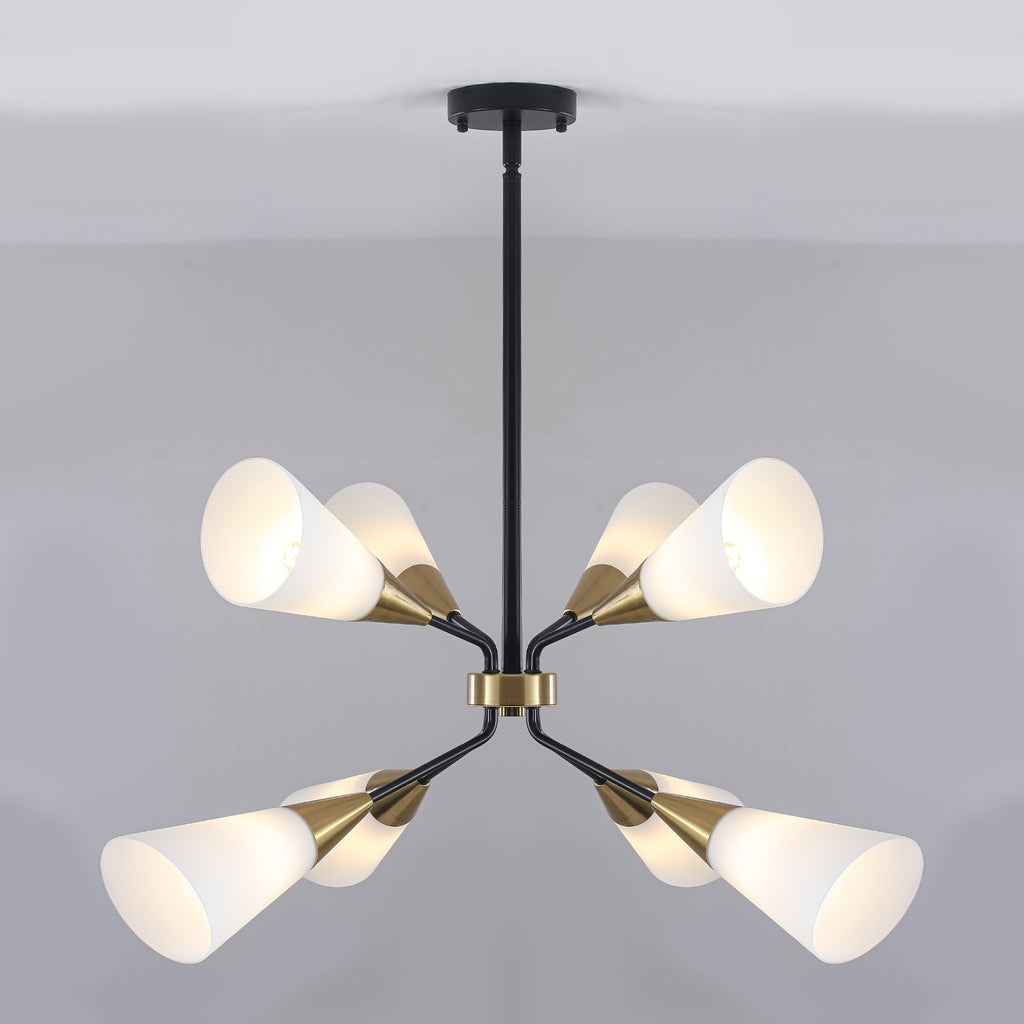 8-Light Sputnik Chandelier Milk Flared Glass Pendant Light Dining Room