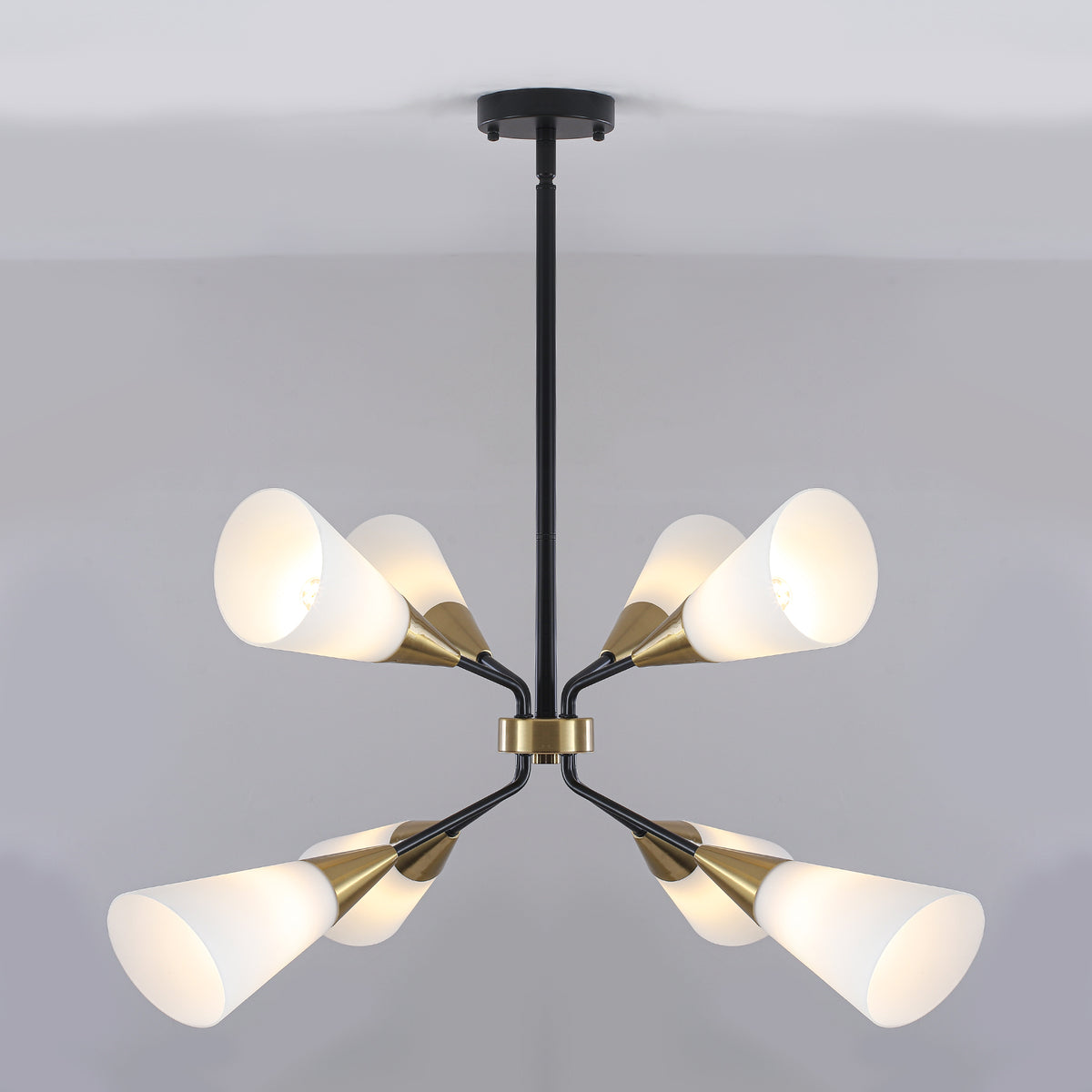 8-Light Sputnik Chandelier Milk Flared Glass Pendant Light Dining Room