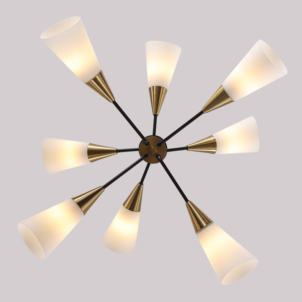 8-Light Sputnik Chandelier Milk Flared Glass Pendant Light Dining Room