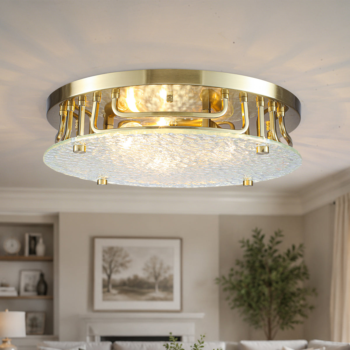Modern 3-Light Flush Mount Ceiling Light Water Ripple Glass Lighting - product image 2 | Zenvolit