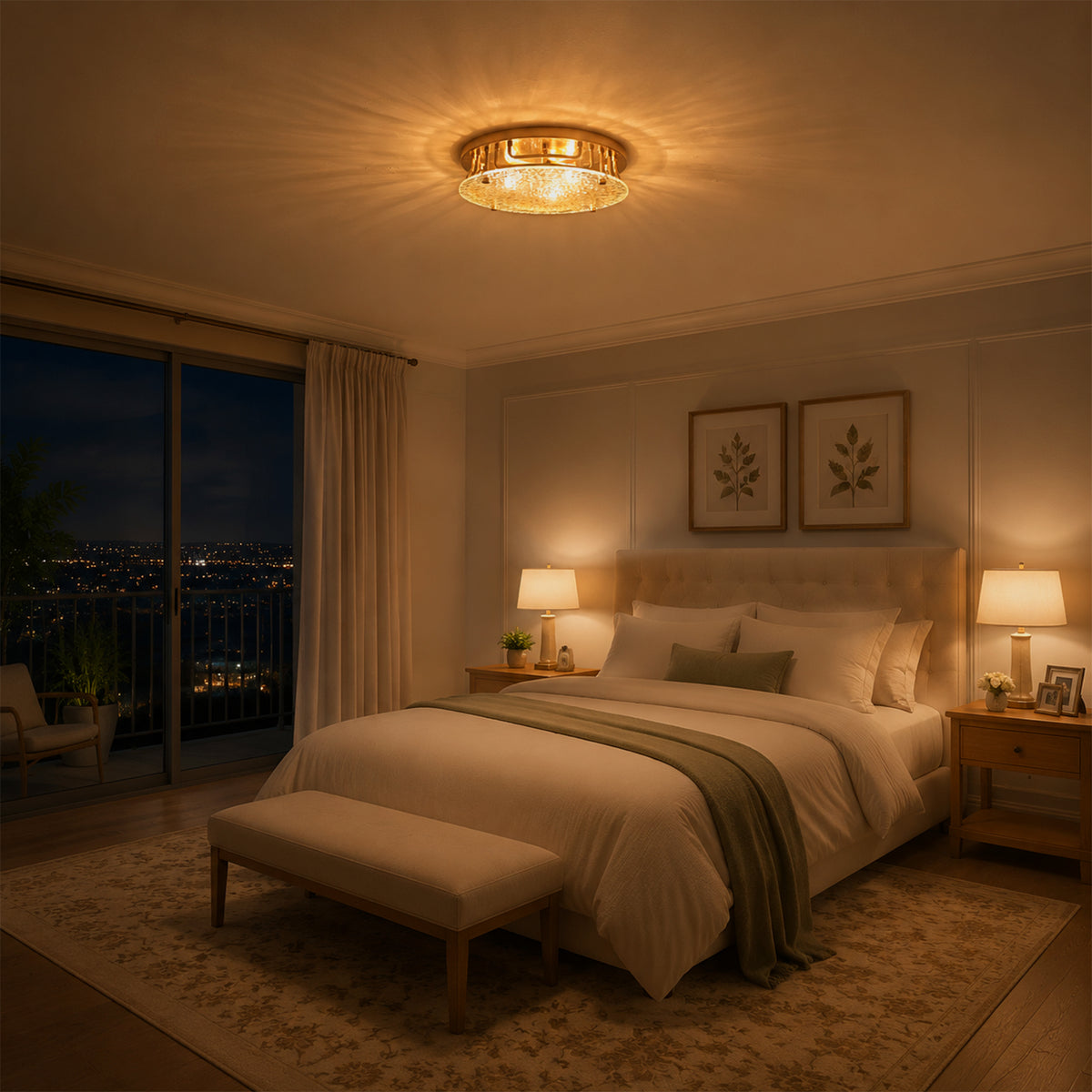 Modern 3-Light Flush Mount Ceiling Light Water Ripple Glass Lighting - product image 4 | Zenvolit