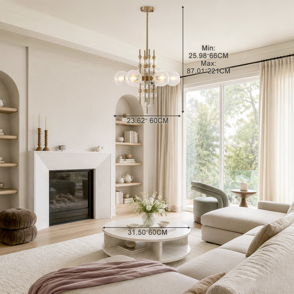 6 Light Crackle Glass Chandelier Clear Glass Globes Modern Dining