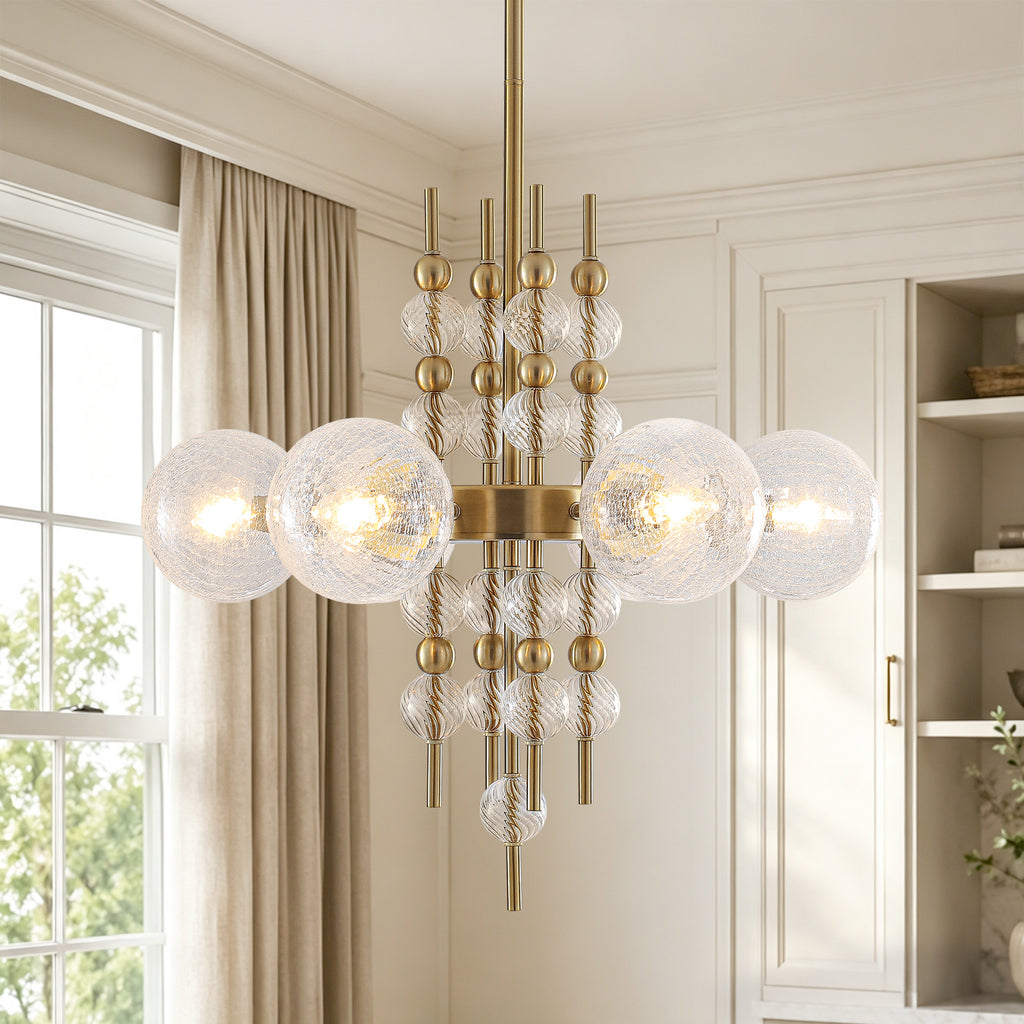 6 Light Crackle Glass Chandelier Clear Glass Globes Modern Dining