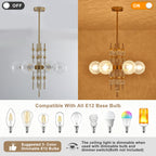 6 Light Crackle Glass Chandelier Clear Glass Globes Modern Dining