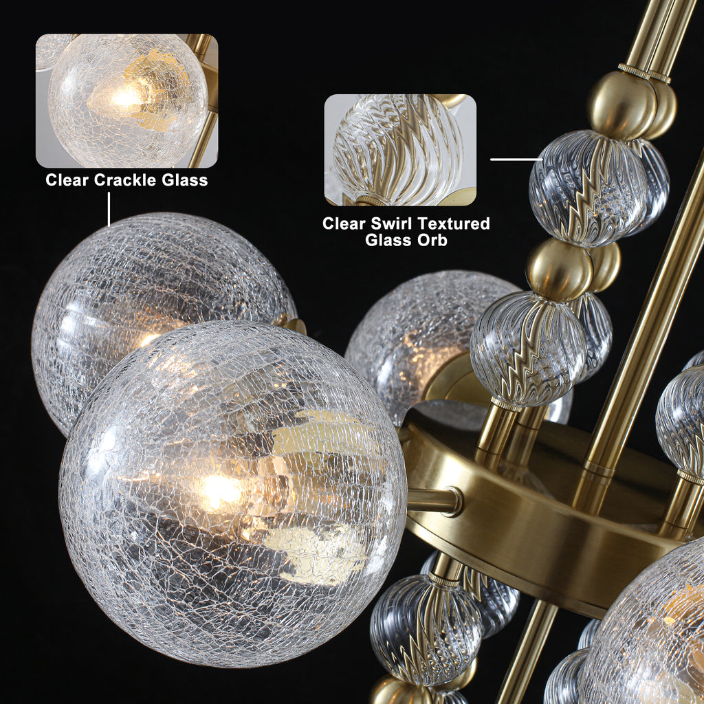 6 Light Crackle Glass Chandelier Clear Glass Globes Modern Dining