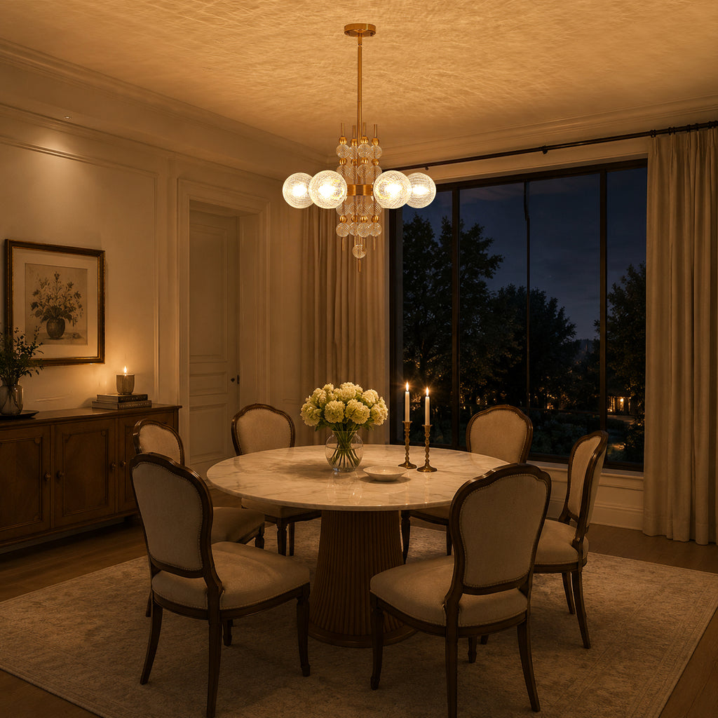 6 Light Crackle Glass Chandelier Clear Glass Globes Modern Dining