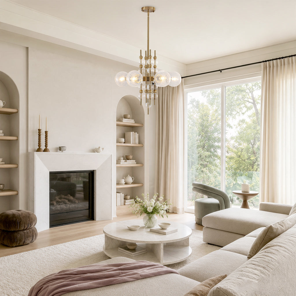 6 Light Crackle Glass Chandelier Clear Glass Globes Modern Dining