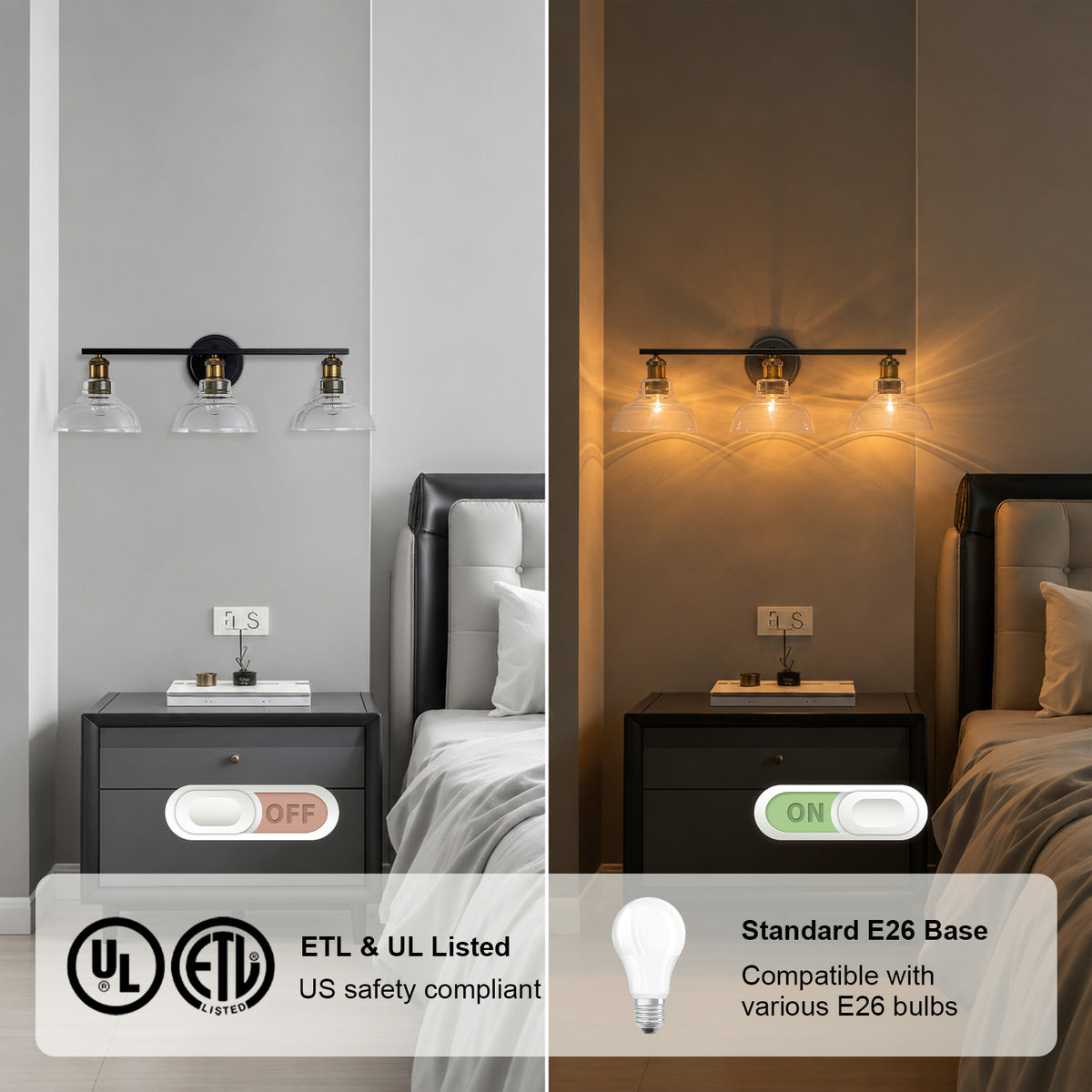 3-Light Bathroom Vanity Light Modern Clear Schoolhouse Glass Shades - product image 7 | Zenvolit