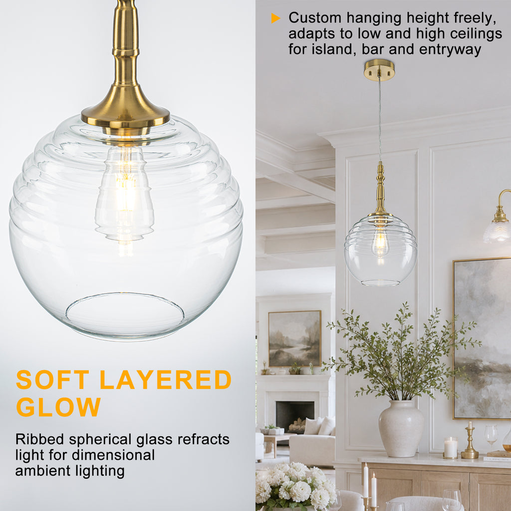 Clear Glass Globe Pendant Light Modern Transitional Hanging Light - product image 9 | Zenvolit