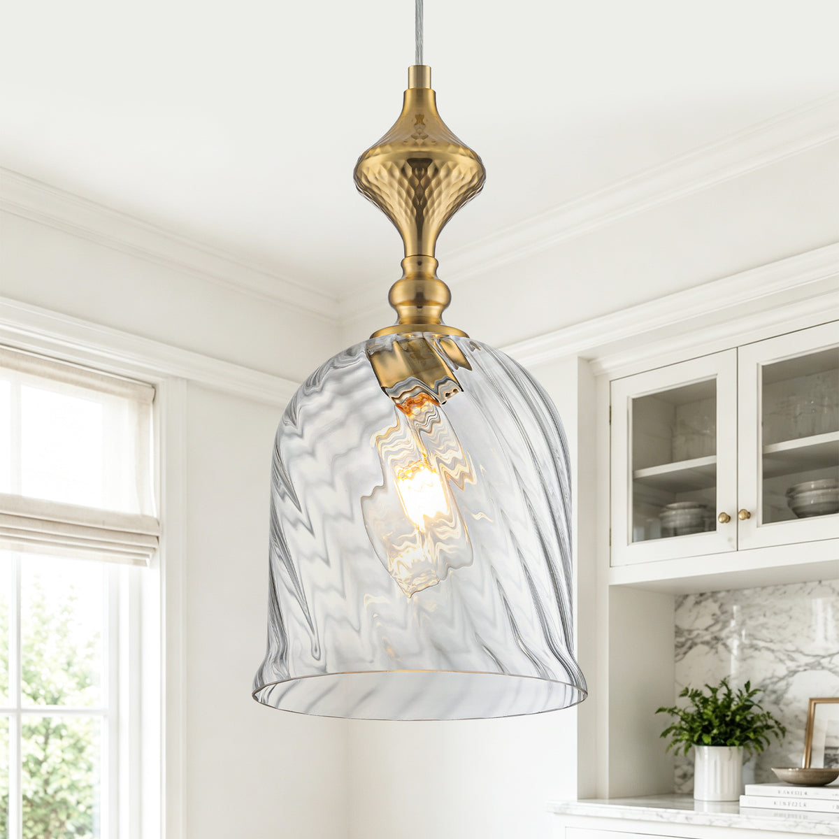 Clear Glass Pendant Light Textured Glass Hanging Light Kitchen Dining - product image 2 | Zenvolit