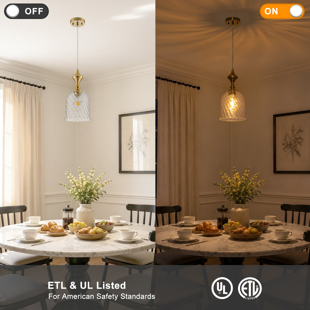 Clear Glass Pendant Light Textured Glass Hanging Light Kitchen Dining - product image 4 | Zenvolit