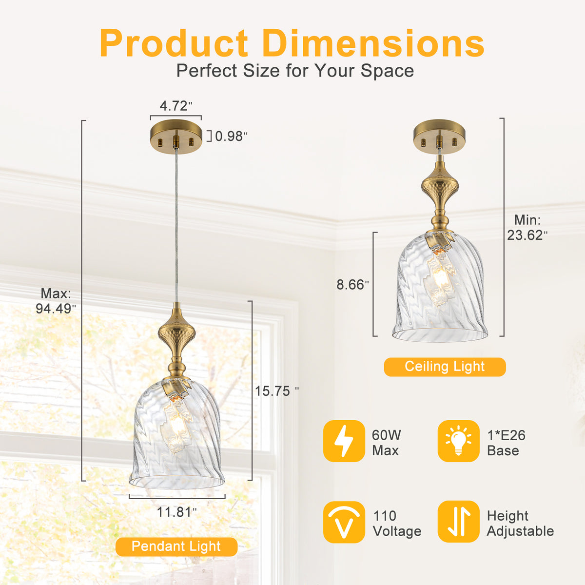 Clear Glass Pendant Light Textured Glass Hanging Light Kitchen Dining - product image 5 | Zenvolit
