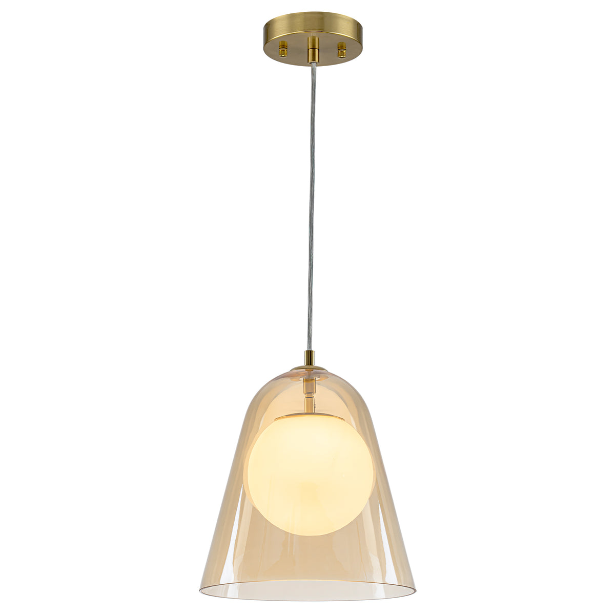 Modern Transitional Glass Pendant Light Cognac Milk White Globe - product image 1 | Zenvolit