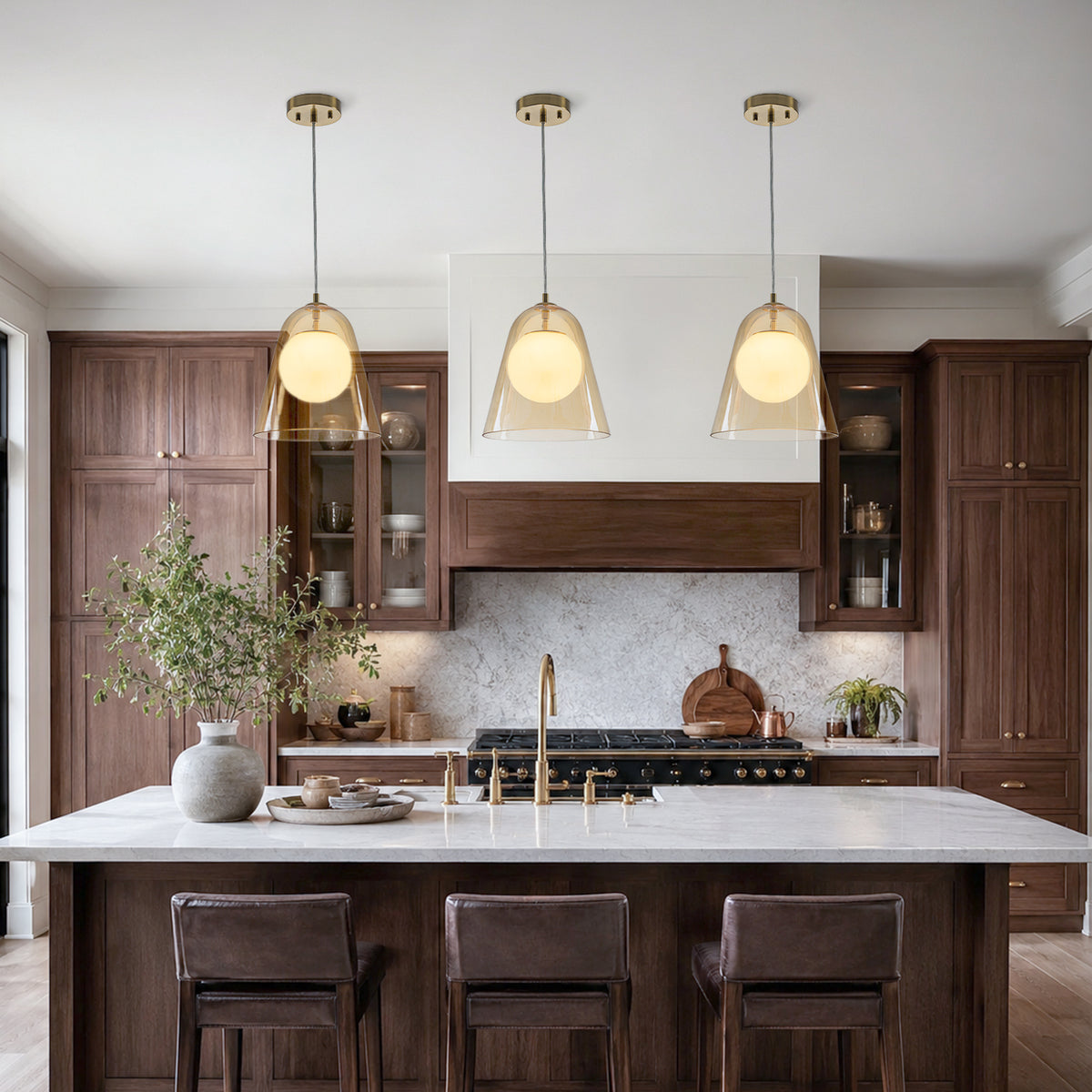 Modern Transitional Glass Pendant Light Cognac Milk White Globe - product image 3 | Zenvolit