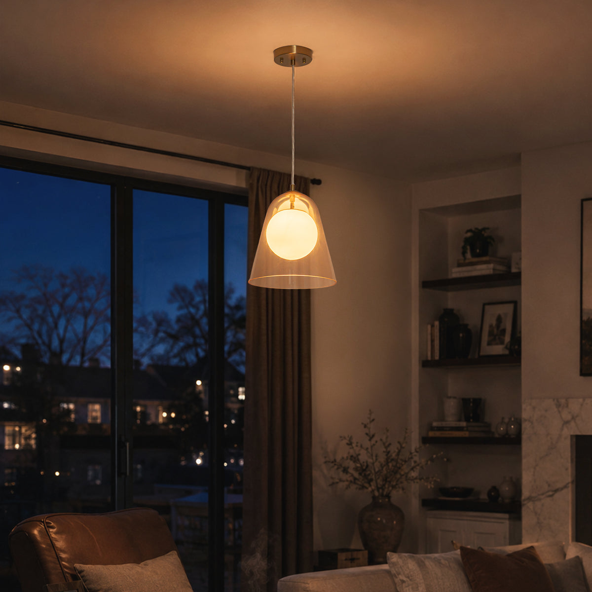 Modern Transitional Glass Pendant Light Cognac Milk White Globe - product image 4 | Zenvolit
