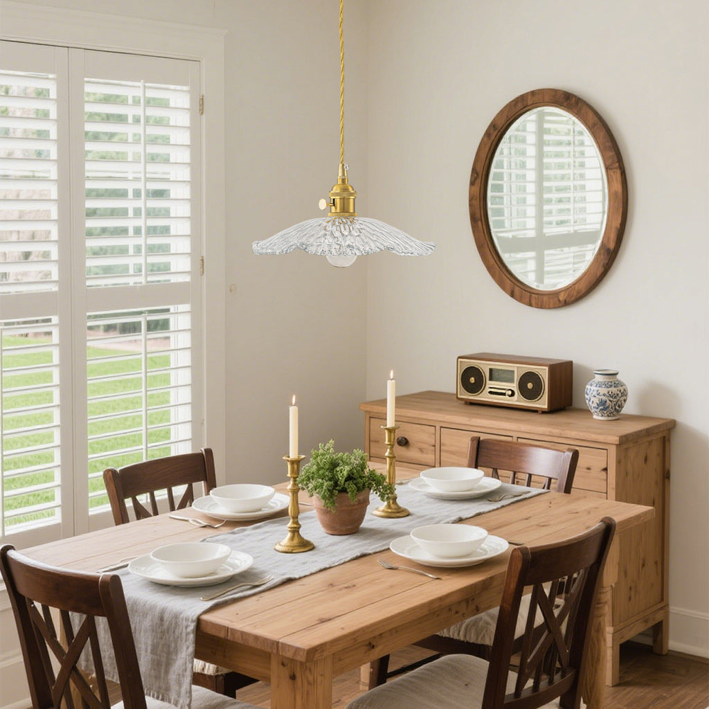 Modern Glass Pendant Light Clear Scalloped Glass Shade Dining Room - product image 2 | Zenvolit