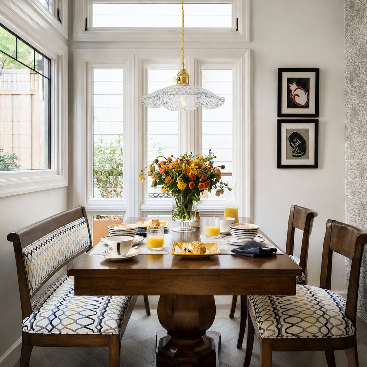 Modern Glass Pendant Light Clear Scalloped Glass Shade Dining Room - product image 3 | Zenvolit
