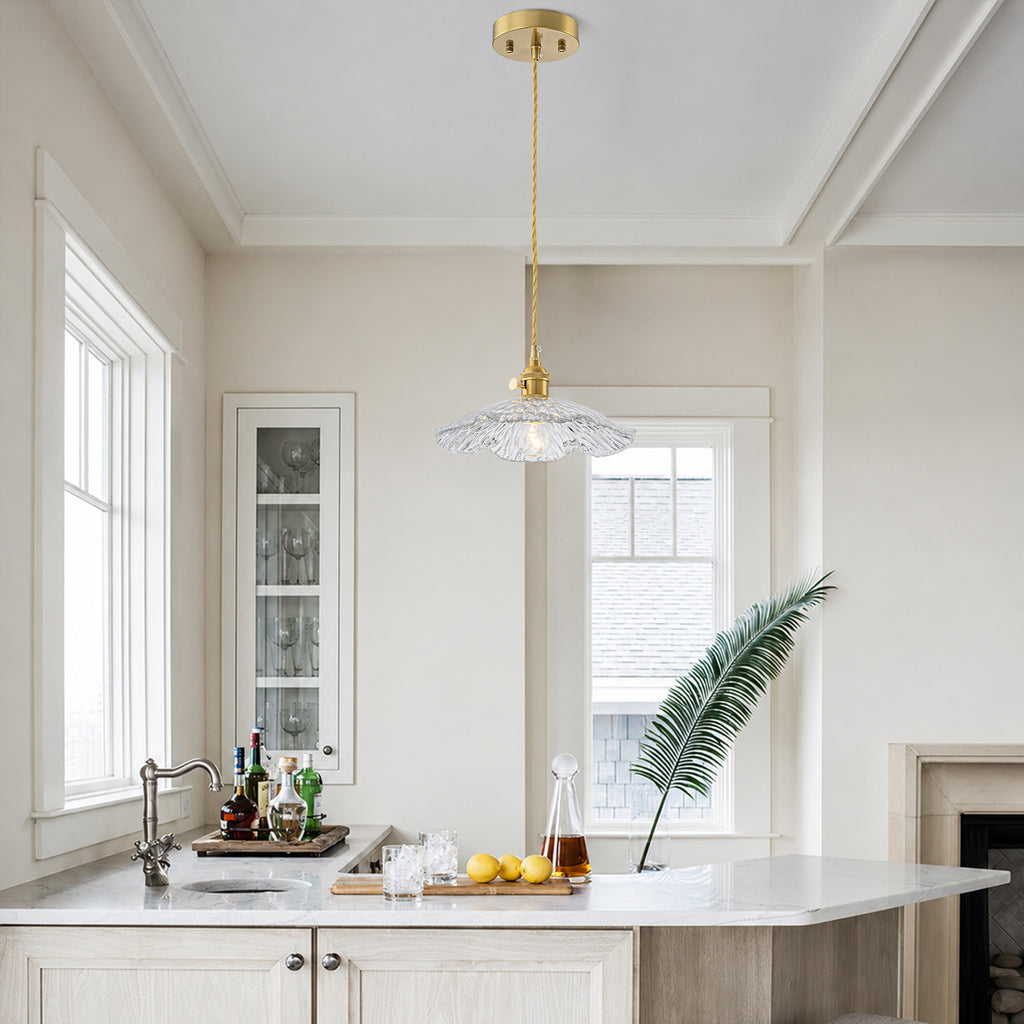 Modern Glass Pendant Light Clear Scalloped Glass Shade Dining Room - product image 5 | Zenvolit