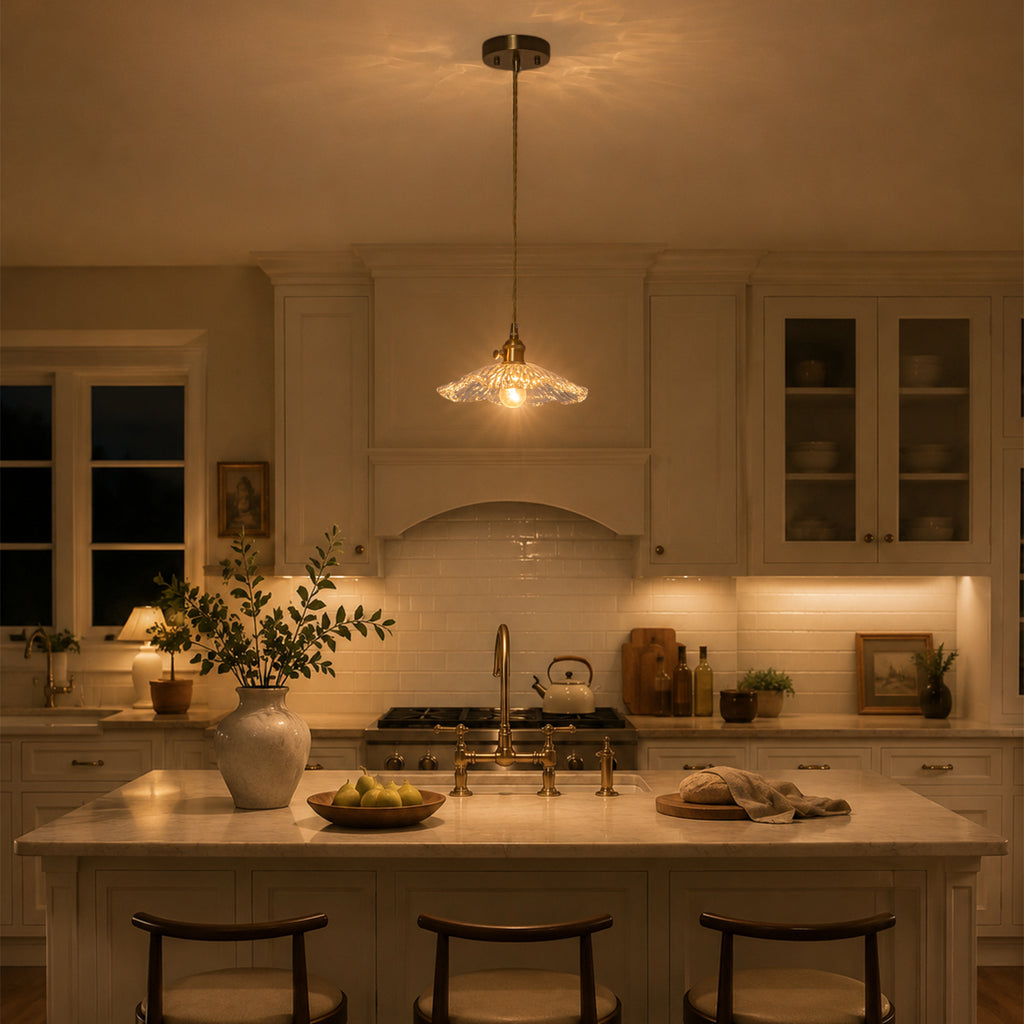 Modern Glass Pendant Light Clear Scalloped Glass Shade Dining Room - product image 6 | Zenvolit