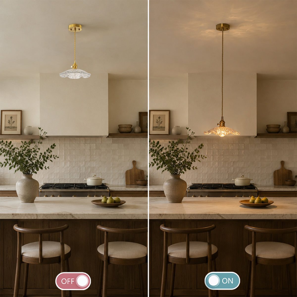 Modern Glass Pendant Light Clear Scalloped Glass Shade Dining Room - product image 7 | Zenvolit