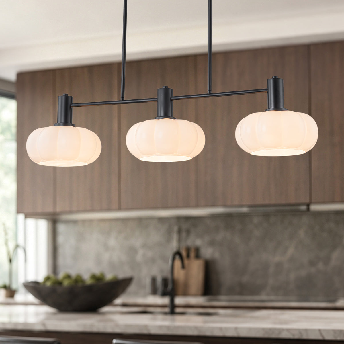 3 Light Linear Pendant Light Opal Pumpkin Glass Shades Kitchen Island - product image 2 | Zenvolit